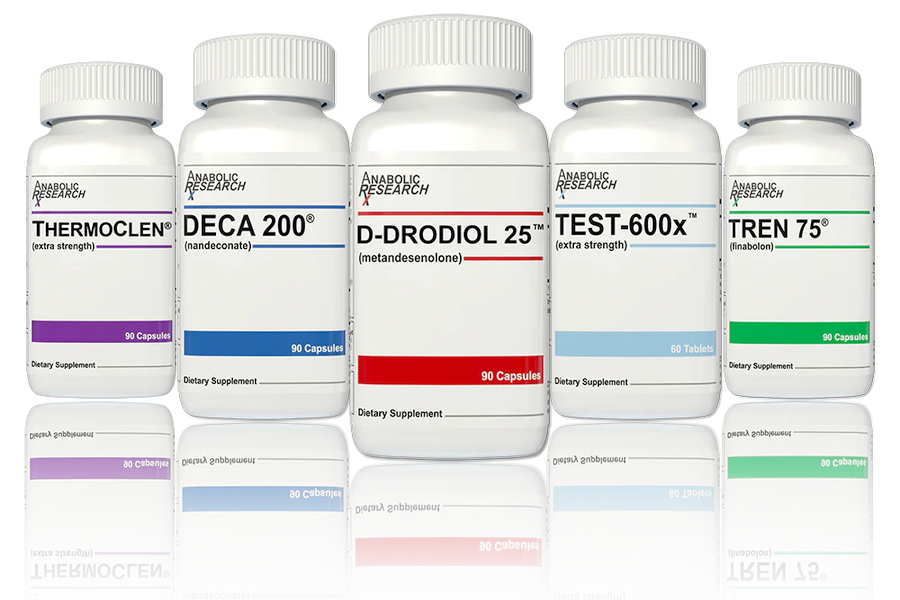 An assortment of Anabolic Research products lined up on a white background