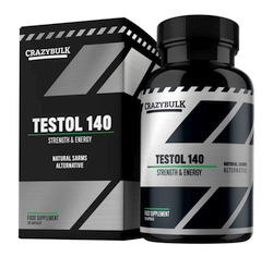 CrazyBulk TESTOL 140 container on white background.