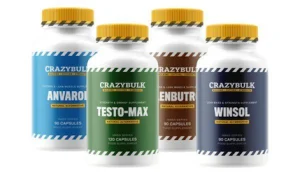 Containers from the Crazy Bulk Cutting Stack lined up against a white background
