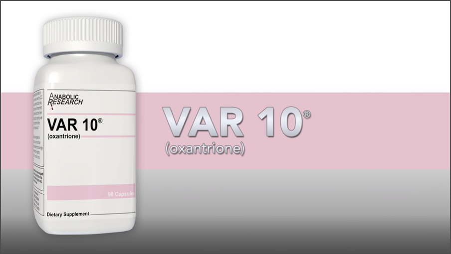 VAR 10 bottle against a white and pink background graphic