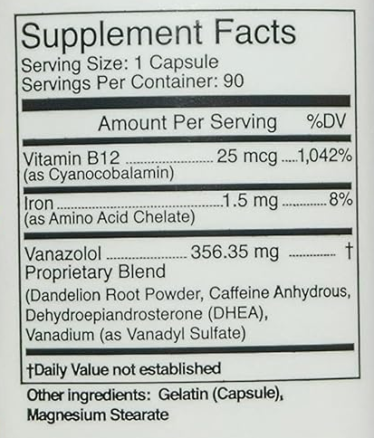 WINN-50 supplement facts label