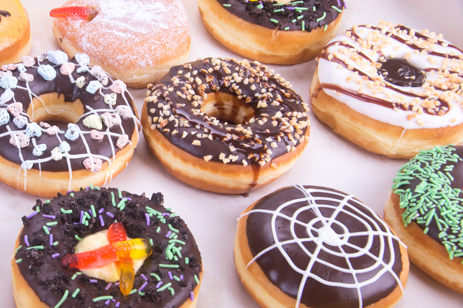 A closeup shot of assorted donuts