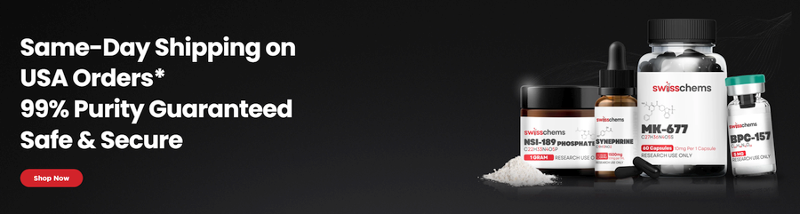 SARMs and peptide products on a black background.