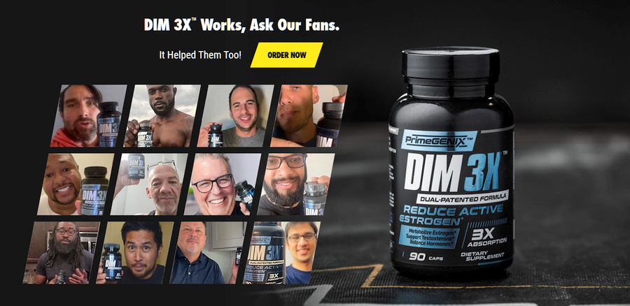 Best Natural PCT Supplements After a Cycle Collage of customer photos next to a bottle of DIM 3X.